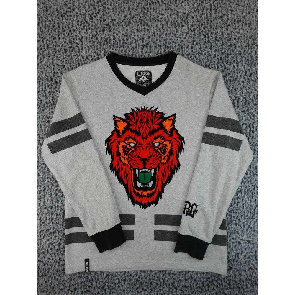 LRG Mens Lion‎ Graphic Long Sleeve Sweatshirt Heather Grey V-Neck Jersey Size M